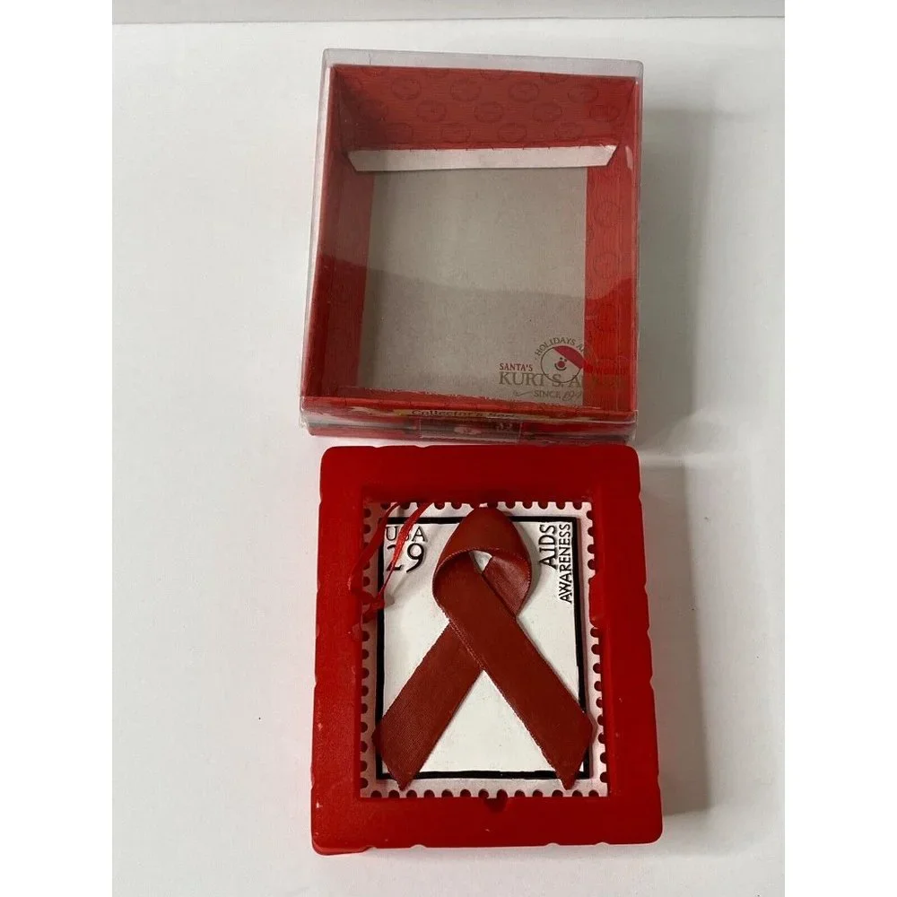 Kurt Adler Aids Awareness Red Ribbon USPS Commemorative Stamp‎ Ornament 1998